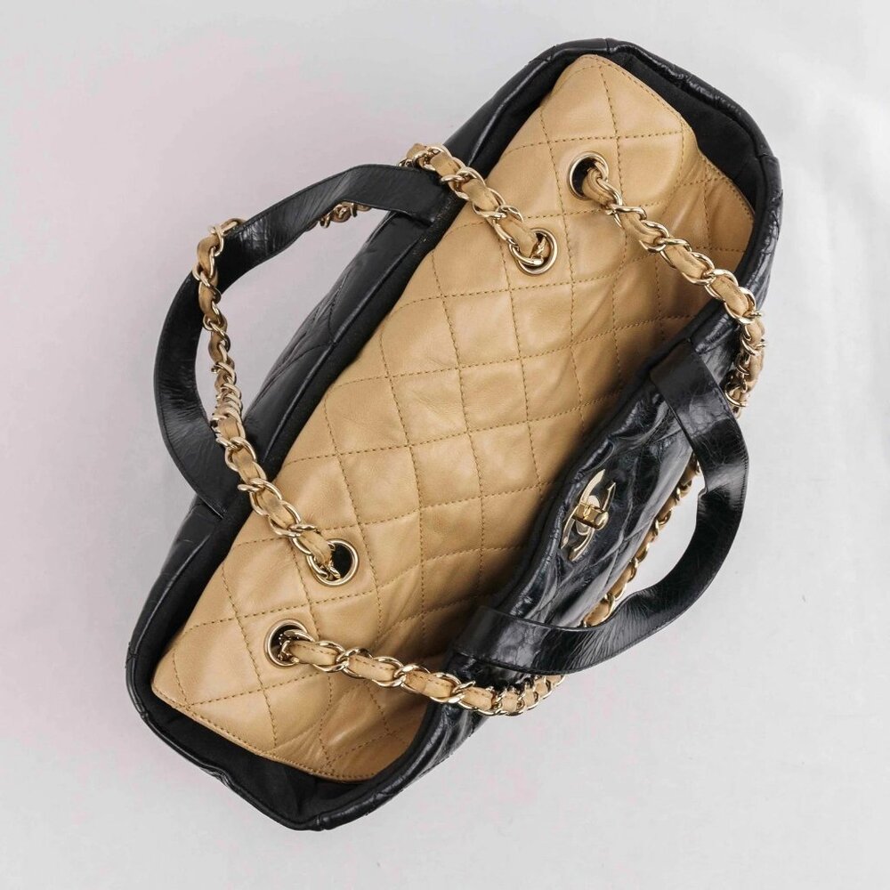 Authentic Chanel Black/Beige Quilted Glazed Leather Portobello Tote - Picture 12 of 15